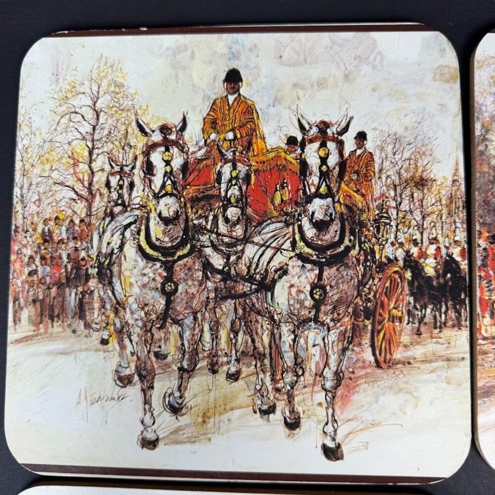 Set of 6 Vintage Clover Leaf 7.5 Inch Table Mats w/ British London Royal Guard - Picture 7 of 12